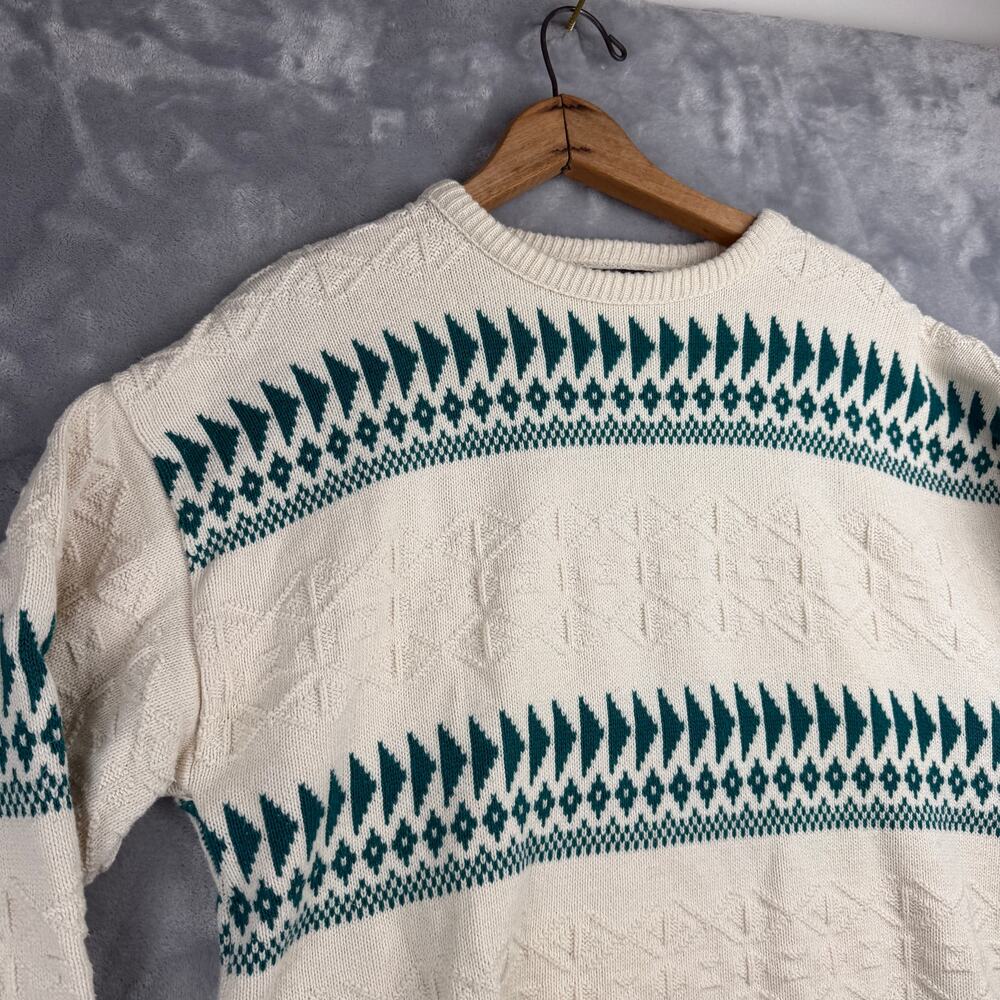 Vintage Dover Park Mens Fair Isle‎ Crewneck Sweater Green Pattern Size Medium